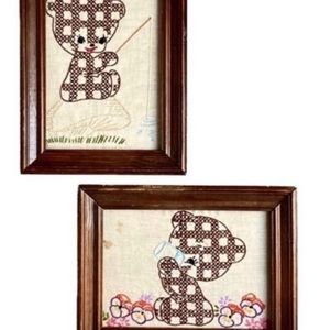 Vintage Handmade Cross Stitched Puppy Dogs Nursery or Childs Room